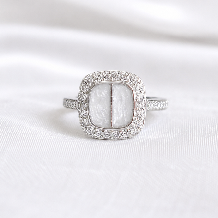 Split Stone Cushion Halo Ring