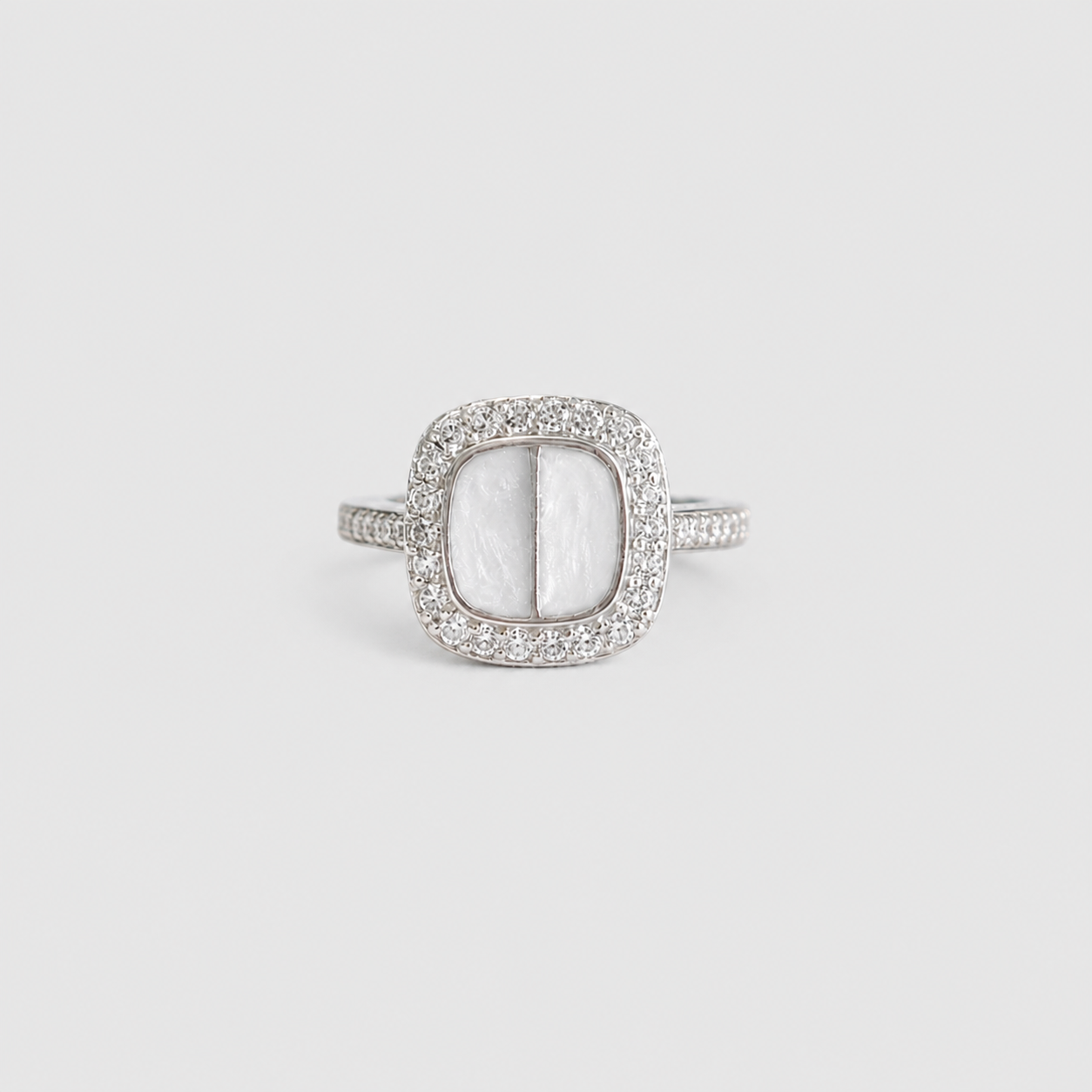 Split Stone Cushion Halo Ring