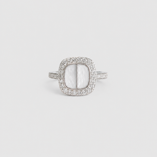 Split Stone Cushion Halo Ring